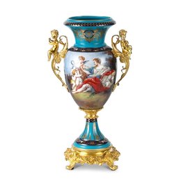 Classic Vibrant Teal Color Decorative Cherub Vase
