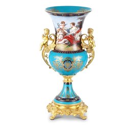 Teal Color Decorative Cherub Vase