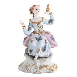 Whimsical Charm: Handcrafted Lady With Parrot Porcelain Figurine