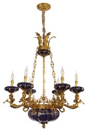 Louis XVI Style Cherub Chandelier With Regal Blue Design