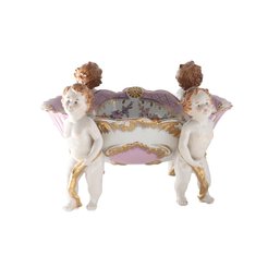 Cherubic Elegance: Hand-Painted Pink Compote In Rococo Style
