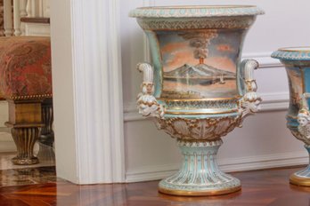 Hand-painted Volcanic Eruption Hand Painted Porcelain Krater Pot
