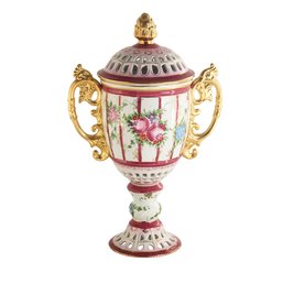 Elegant Enchantment: Potpourri Red And White Hand-painted Porcelain Jar
