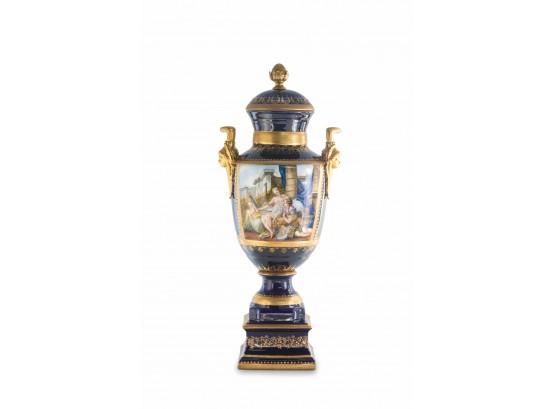 Hand Painted Cherub Porcelain And Bronze Vase