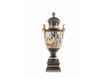 Hand Painted Cherub Porcelain And Bronze Vase