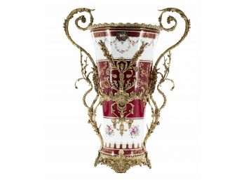 Porcelain Vase With Bronze Vine Handles