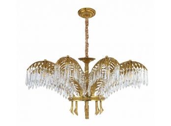 Art Deco Style Palm Branch Brass And Crystal Chandelier