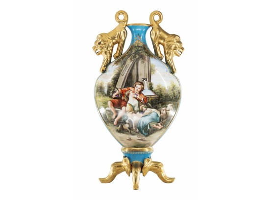 Porcelain Lion Handle Rococo Vase