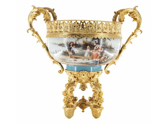 Hand Painted Bronze And Porcelain Rococo Bowl