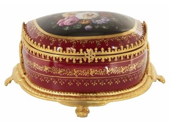 Hand Painted Porcelain And Bronze Jewlery Box With Lid