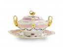 Pink Floral Tureen Set With Swan Handles