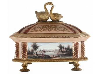 Hand Painted Porcelain And Bronze Box With Lid