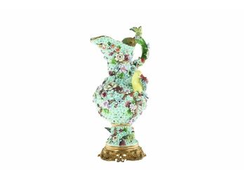 Hand Painted Birds And Flowers Pitcher