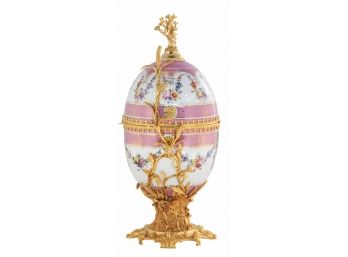 Hand Painted Porcelain And Bronze Floral Egg Jar