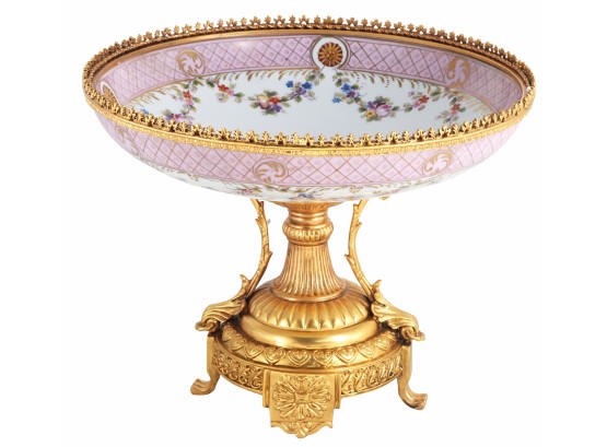 Bronze And Porcelain Pink Serving Bowl