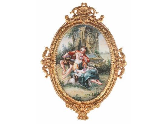 Outdoor Romance Porcelain Painting In Bronze Frame