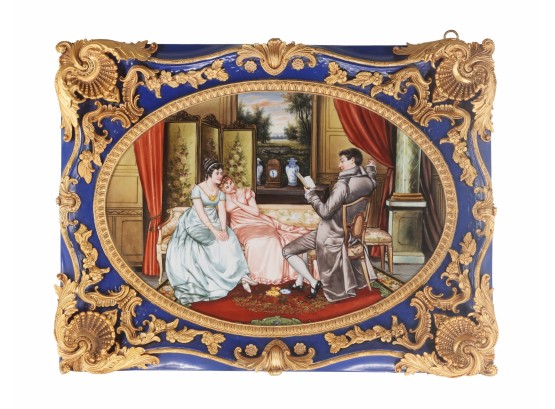 The Courtship Porcelain Painting In Bronze Frame