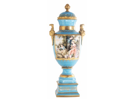 Hand Painted Romantic Porcelain And Bronze Vase