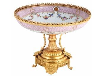 Bronze And Porcelain Pink Serving Bowl