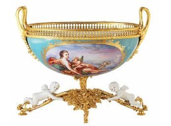 Bronze And Porcelain Bowl With Cherubs