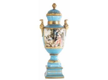 Hand Painted Romantic Porcelain And Bronze Vase
