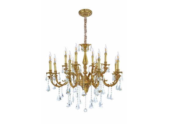 Twelve Candle Brass And Crystal Chandelier