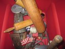 Red Tote Full Of Vintage And Antique Decorative Items