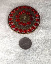 Costume Jewelry - Vintage Red Rhinestone Golden Pin/broach