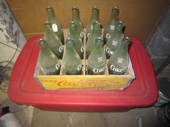 Vintage Coca Cola Bottles And Wooden Carrying Case