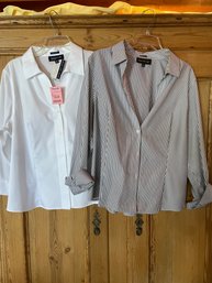 One White Button Down With Tags & One Stripe Shirt