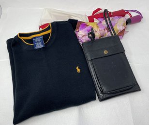 Random Clothing Lot -Polo, Two Umbrellas And Wallet Bag
