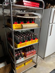 Rolling Cart With Collectible Coca Cola Bottles, Etc