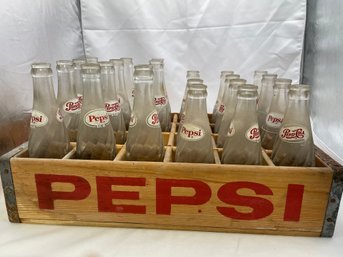 Vintage Pepsi Bottles And Wood Crate