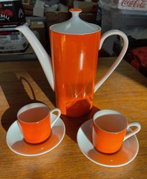 Orange MCM Teapot, Cup And Saucers