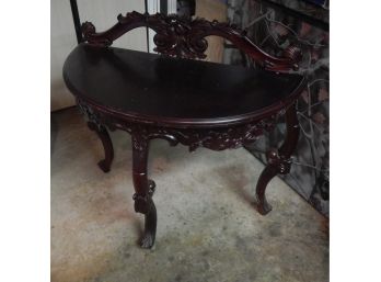 Decorative Wood-Carved Half-Circle Accent Table