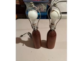 Pair Of MCM Style Wooden Lamps