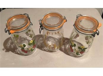 Strawberry And Wheat Decorated Glass Storage Containers