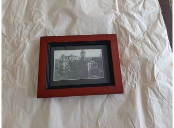Framed Picture Of Meeting House Square In CT In  Brown/black Frame (7x 9).