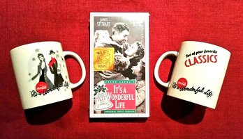 It's A Wonderful Life 1993 VHS & A Pair Of 2010 Coca-Cola Movie Cups - Great Gift Idea!