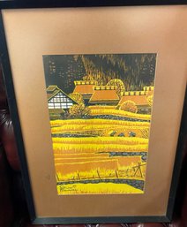 Wood Block Print Framed, 'Ohara In Autumn'