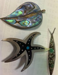 Three Mexican Sterling Brooches