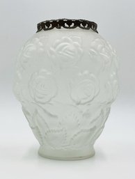 Lalique Style Frosted Glass Vase With Stylized Rose Design