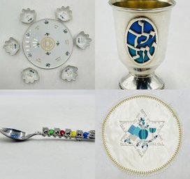 Judaica Collection, Including Rosenthal Porcelain, Baby Spoon, Sterling Cup & Glass Paperweight