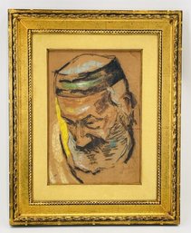 Judaica Pastel Portrait Rabbi Painting, Signed & Dated 56