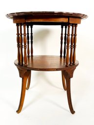 Antique/English 2 Tier Center Table With Scalloped Top