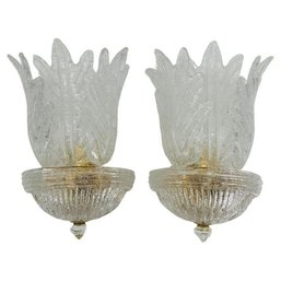 Pair Of Murano Glass & Brass Sconces By Italamp S.R.L. Made In 2006