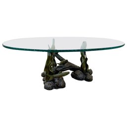 Vintage Coffee Table With A Sea Theme Bronze Base
