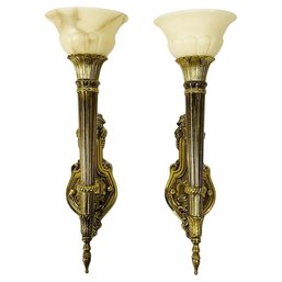 Brass & Alabaster Wall Sconces In The Neoclassical Style