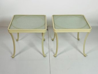 Pair Of Side Tables With Enamel Frames & Pebble Glass By Brown Jordan