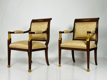 French Empire Style Mahogany Armchairs Giltwood
